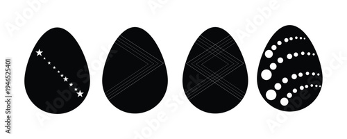 Black and white set vector illustration Easter eggs for Easter day, simple icon set, cute , eggs icon, embroidery style Easter icon. 