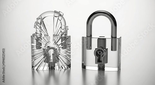 Broken and unbroken padlocks, security concept