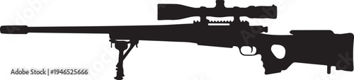 A black silhouette of a rifle with a scope