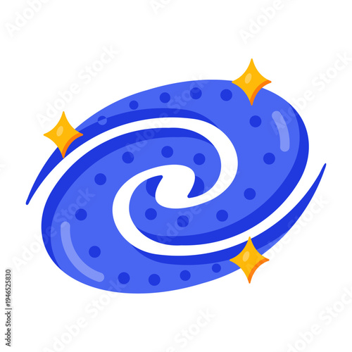 A flat style icon of a spiral galaxy