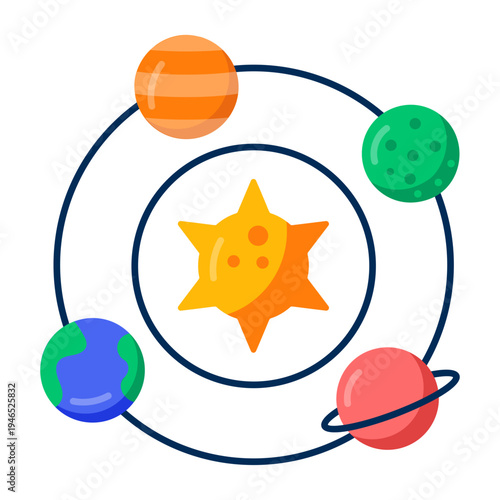 Flat style icon depicting the solar system