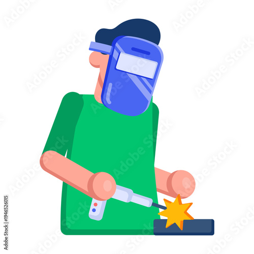 An icon showing welding worker designed in flat style