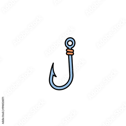 Single Cartoon Fish Hook Illustration Isolated on White Background for Fishing Concept