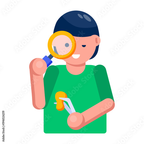 A flat style icon of a researcher
