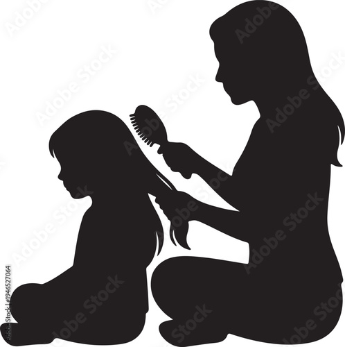 Happy Mother's Day Greeting Banner with Family Silhouette on Abstract Blue and Yellow Background.