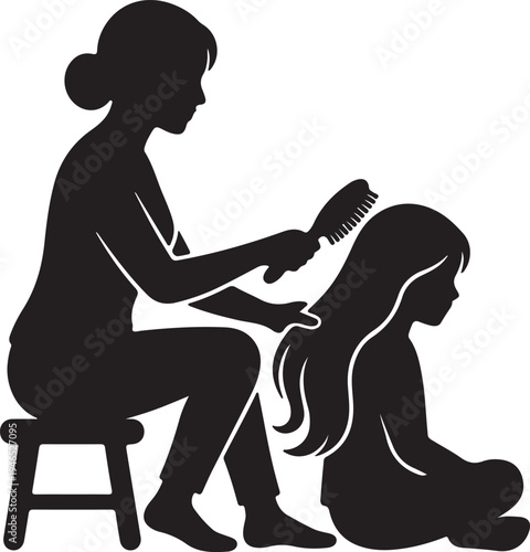 Happy Mother's Day Greeting Banner with Family Silhouette on Abstract Blue and Yellow Background.