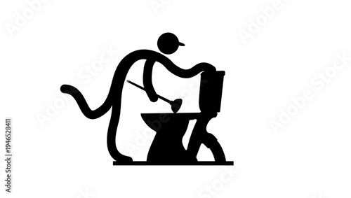 toilet repair, black isolated silhouette