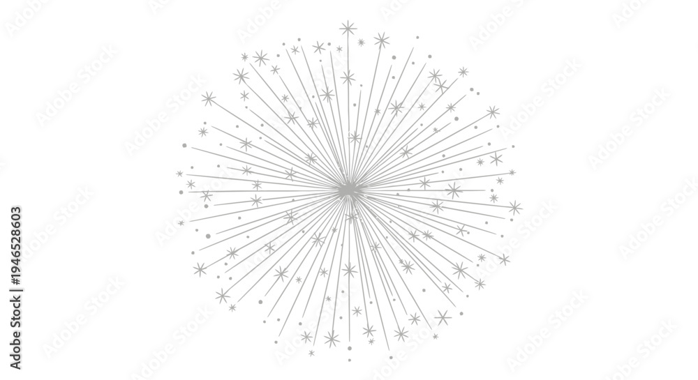 Fototapeta premium A black and white illustration of a burst of lines and stars on a plain background