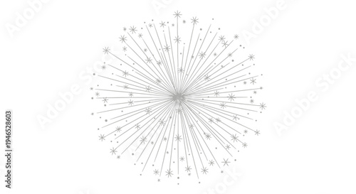 A black and white illustration of a burst of lines and stars on a plain background