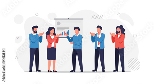 Business team applauding success at presentation, celebrating achievement