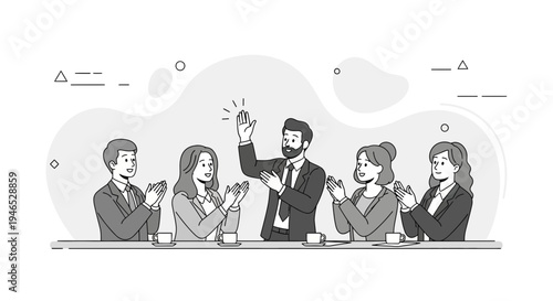 Business Team Applauding Leader Giving High Five, Success Celebration