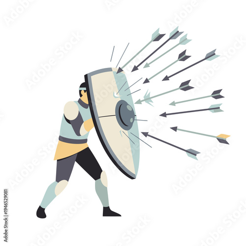 Knight Defending Against Arrows with Shield