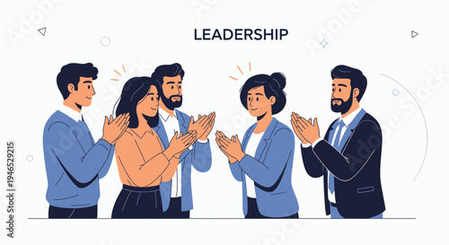 Team Applauding Success, Leadership Concept, Business Meeting, Flat Illustration