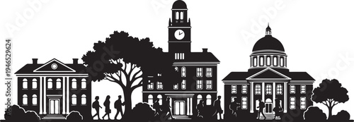  white background university campus black silhouette vector