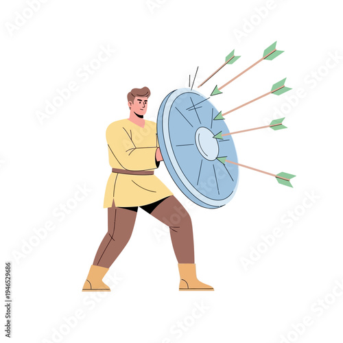 Man with Shield Defending Against Arrows