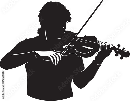 white background violin player black silhouette vector
