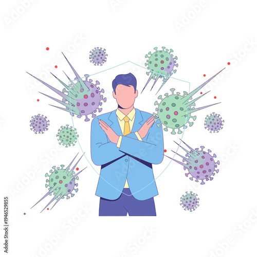 Man protecting himself from coronavirus, virus protection and safety concept