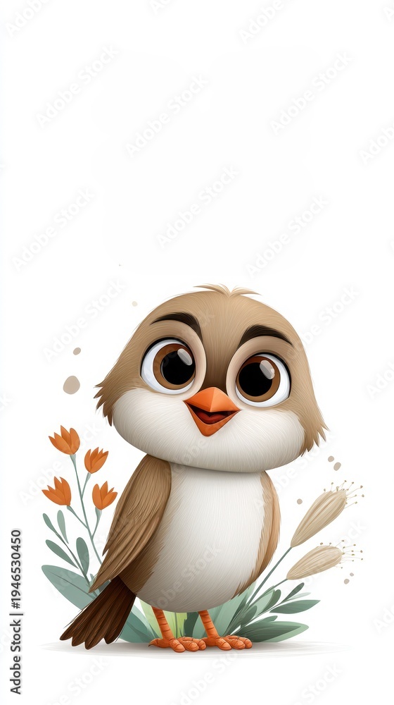 Fototapeta premium Cute Chick Bird Illustration on White Background.