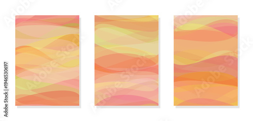 幻想的な暖色の波、抽象的な曲線グラデーション背景セット