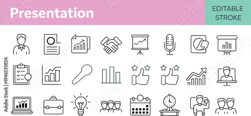 Set of presentation on pink background business meeting