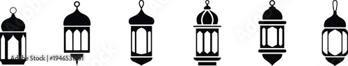 Islamic Ramadan lantern silhouette set with traditional Arabic hanging lamps isolated on white background for Eid Mubarak decoration and vector design