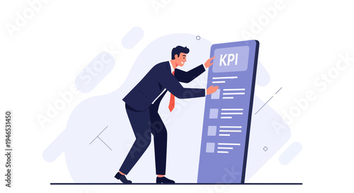 Businessman Pushing KPI Board, Business Growth and Success Concept