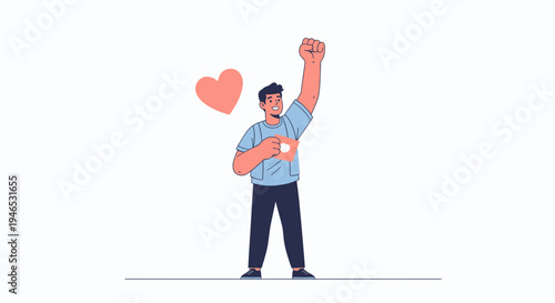 Happy Man Making Heart Shape With Hands, Fist Pump, Love Symbol