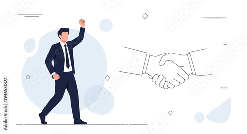 Successful businessman celebrating achievement and handshake partnership concept
