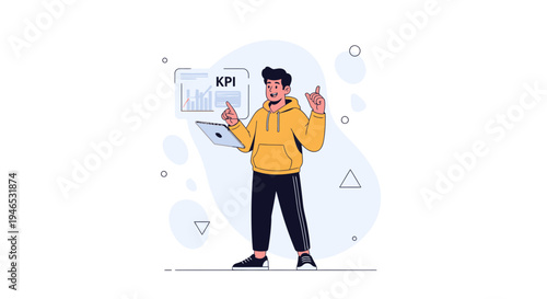 Man analyzing KPI data on a tablet, business growth concept