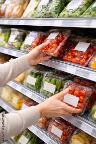 Wallpaper Mural Customer Carefully Examines Cherry Tomato Packages For Freshness And Quality. Shoppers Reach Out To Choose Vibrant Cherry Tomatoes From Cold Display For Quick Meal Preparation Torontodigital.ca