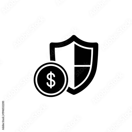 Black Shield with Dollar Coin Icon Representing Financial Security