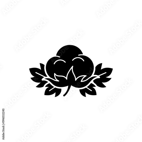 Minimalist Black Cotton Plant Icon with Leaves