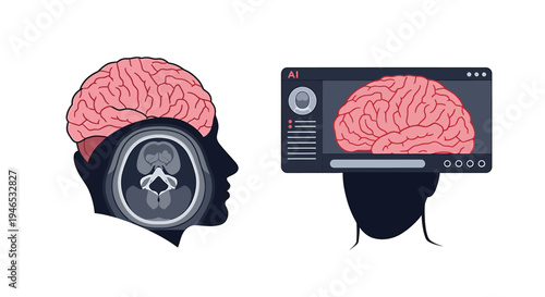Brain with gear and digital display.