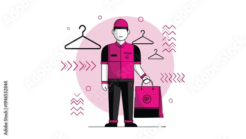 A vibrant vector illustration of a delivery boy in a flat design style, perfect for use in various commercial projects, conveying a sense of modernity and efficiency.
