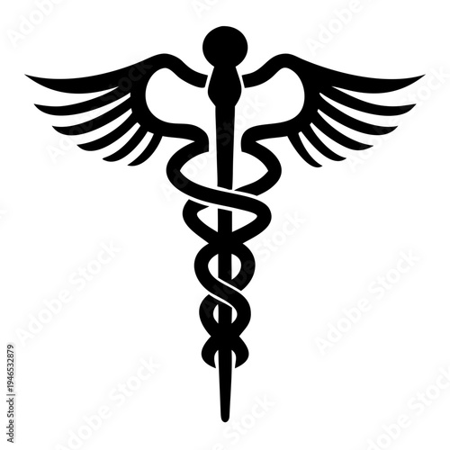 winged staff with snake medical symbol icon silhouette illustration for healthcare pharmacy design