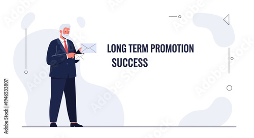 Elderly businessman presenting long term promotion success chart