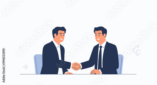 Two businessmen shaking hands over a table, symbolizing agreement and partnership.
