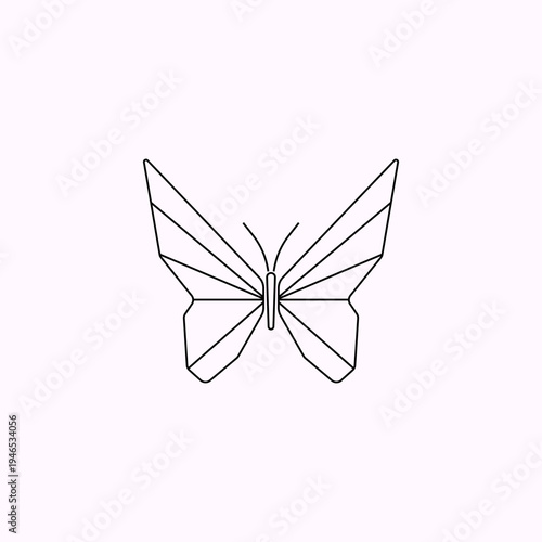 Vector illustration of a black geometric butterfly with a lineart style design. A symmetrical abstract butterfly isolated on a light background