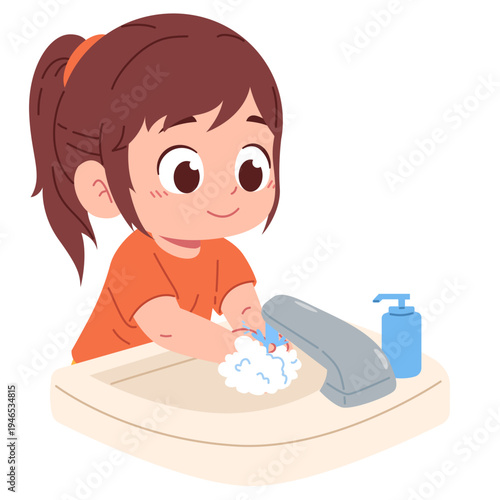 cute Little Girl Washing Hands Illustration