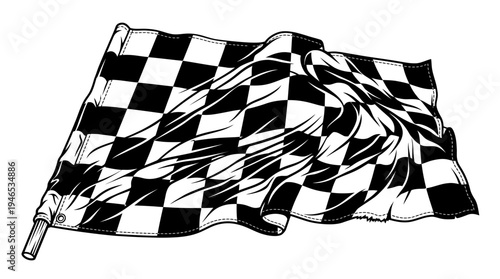 Waving checkered flag illustration, signifying the end of a race, victory, and competition