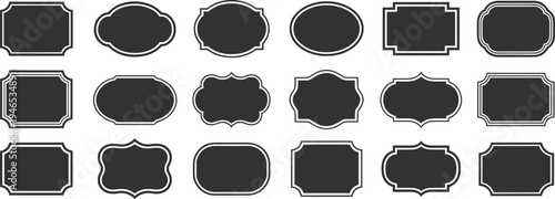 Vintage label frame collection with retro badge shapes, decorative borders and classic emblem templates isolated on white background for logo and packaging design