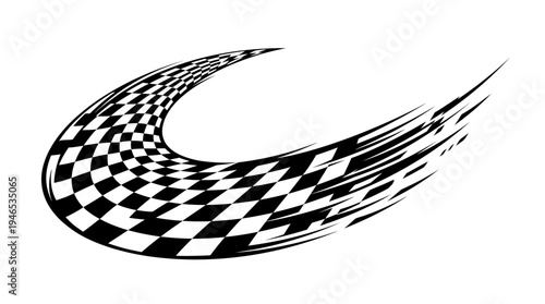 Abstract Racing Flag Swirl Motion Graphics with Checkerboard Pattern and Speed Lines