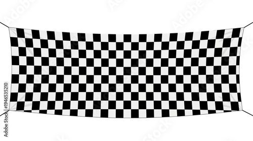 A large black and white checkered flag banner stretched out, commonly used for racing events and celebrations of victory