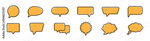 Speech and chat bubble icons vector collection, dialog comment message balloons and communication symbols set isolated on transparent background