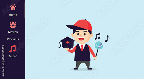Cartoon character holding vinyl record.