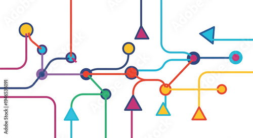 Colorful geometric shapes and lines network.