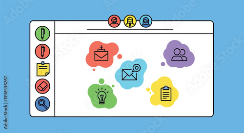 Colorful icons on computer screen.