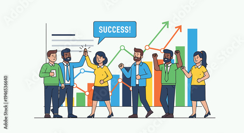 Diverse group celebrating business success.