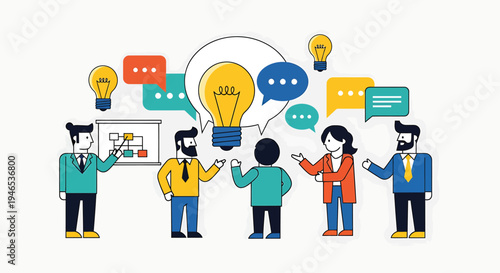 Diverse group of people brainstorming ideas.