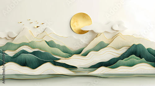 Elegant Chinese Landscape Mountain Scenery